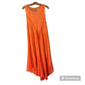 Beach sundress cover-up Orange Ombré with embroidered neckline Free Size